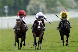YORK, ENGLAND - MAY 18: Frankie Dettori riding Free Wind (white) win The Al Basti Equiworld Dubai Middleton Fillies' Stakes at York Racecourse on May 18, 2023 in York, England. (Photo by Alan Crowhurst/Getty Images)