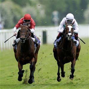YORK, ENGLAND - MAY 18: Frankie Dettori riding Free Wind (white) win The Al Basti Equiworld Dubai Middleton Fillies' Stakes at York Racecourse on May 18, 2023 in York, England. (Photo by Alan Crowhurst/Getty Images)