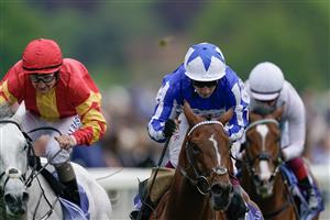 YORK, ENGLAND - MAY 18: Oisin Murphy riding The Foxes (blue) win The Al Basti Equiworld Dubai Dante Stakes at York Racecourse on May 18, 2023 in York, England. (Photo by Alan Crowhurst/Getty Images)