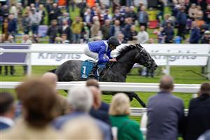 YORK, ENGLAND - MAY 19: William Buick riding Mostabshir win The Darley Novice Stakes at York Racecourse on May 19, 2023 in York, England. (Photo by Alan Crowhurst/Getty Images)