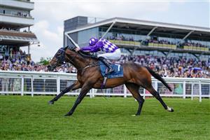 NEWBURY, ENGLAND - MAY 20: James Doyle riding Shaquille win The BetVictor Carnarvon Stakes at Newbury Racecourse on May 20, 2023 in Newbury, England. (Photo by Alan Crowhurst/Getty Images)