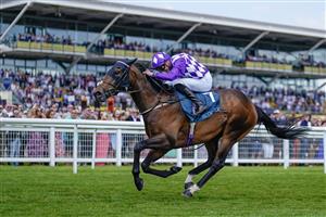 NEWBURY, ENGLAND - MAY 20: James Doyle riding Shaquille win The BetVictor Carnarvon Stakes at Newbury Racecourse on May 20, 2023 in Newbury, England. (Photo by Alan Crowhurst/Getty Images)