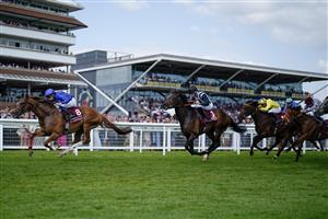 NEWBURY, ENGLAND - MAY 20: William Buick riding Modern Games (L) win The Al Shaqab Lockinge Stakes at Newbury Racecourse on May 20, 2023 in Newbury, England. (Photo by Alan Crowhurst/Getty Images)