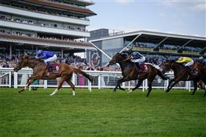 NEWBURY, ENGLAND - MAY 20: William Buick riding Modern Games (L) win The Al Shaqab Lockinge Stakes at Newbury Racecourse on May 20, 2023 in Newbury, England. (Photo by Alan Crowhurst/Getty Images)