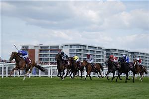 NEWBURY, ENGLAND - MAY 20: William Buick riding Modern Games (L) win The Al Shaqab Lockinge Stakes at Newbury Racecourse on May 20, 2023 in Newbury, England. (Photo by Alan Crowhurst/Getty Images)