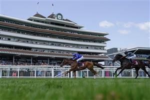 NEWBURY, ENGLAND - MAY 20: William Buick riding Modern Games (L) win The Al Shaqab Lockinge Stakes at Newbury Racecourse on May 20, 2023 in Newbury, England. (Photo by Alan Crowhurst/Getty Images)