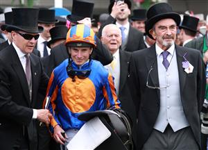 EPSOM, ENGLAND - JUNE 03: Ryan Moore is congratulated by trainer Aiden O'Brien after riding Auguste Rodin to victory in The Betfred Derby during Derby Day at Epsom Downs Racecourse on June 03, 2023 in Epsom, England. (Photo by Warren Little/Getty Images)