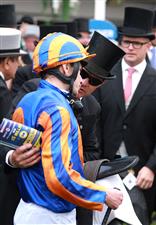 EPSOM, ENGLAND - JUNE 03: Ryan Moore is congratulated by trainer Aiden O'Brien after riding Auguste Rodin to victory in The Betfred Derby during Derby Day at Epsom Downs Racecourse on June 03, 2023 in Epsom, England. (Photo by Warren Little/Getty Images)