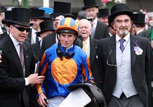 EPSOM, ENGLAND - JUNE 03: Ryan Moore is congratulated by trainer Aiden O'Brien after riding Auguste Rodin to victory in The Betfred Derby during Derby Day at Epsom Downs Racecourse on June 03, 2023 in Epsom, England. (Photo by Warren Little/Getty Images)