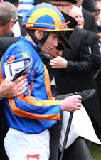 EPSOM, ENGLAND - JUNE 03: Ryan Moore is congratulated by trainer Aiden O'Brien after riding Auguste Rodin to victory in The Betfred Derby during Derby Day at Epsom Downs Racecourse on June 03, 2023 in Epsom, England. (Photo by Warren Little/Getty Images)