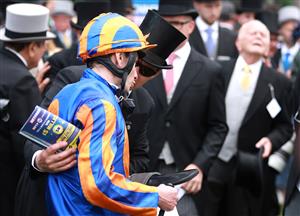 EPSOM, ENGLAND - JUNE 03: Ryan Moore is congratulated by trainer Aiden O'Brien after riding Auguste Rodin to victory in The Betfred Derby during Derby Day at Epsom Downs Racecourse on June 03, 2023 in Epsom, England. (Photo by Warren Little/Getty Images)