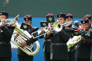 EPSOM, ENGLAND - JUNE 03: The band plays during Derby Day at Epsom Downs Racecourse on June 03, 2023 in Epsom, England. (Photo by Warren Little/Getty Images)