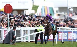 EPSOM, ENGLAND - JUNE 03: Tattersall ridden by Connor Beasley wins the Aston Martin 3yo Dash Handicap Stakes during Derby Day at Epsom Downs Racecourse on June 03, 2023 in Epsom, England. (Photo by Warren Little/Getty Images)