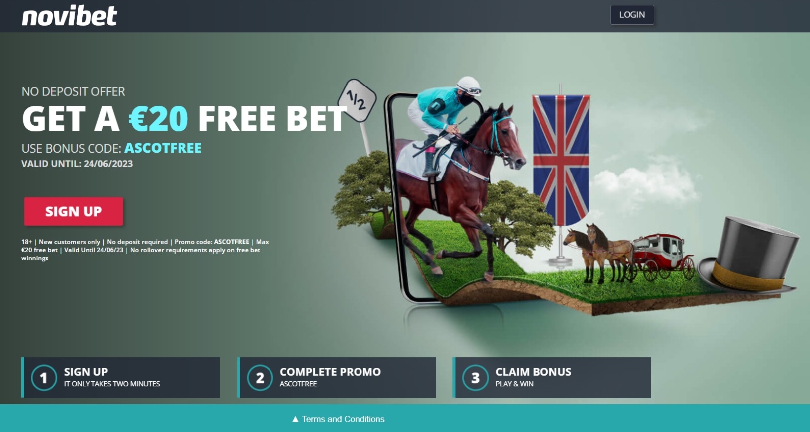 Novibet Offer No deposit €20 free bet for Royal Ascot 2023