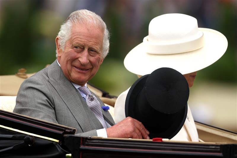 ASCOT, ENGLAND - JUNE 20: King Charles III arrives in The Royal Procession prior to Royal Ascot 2023 at Ascot Racecourse on June 20, 2023 in Ascot, England. (Photo by Alex Pantling/Getty Images)