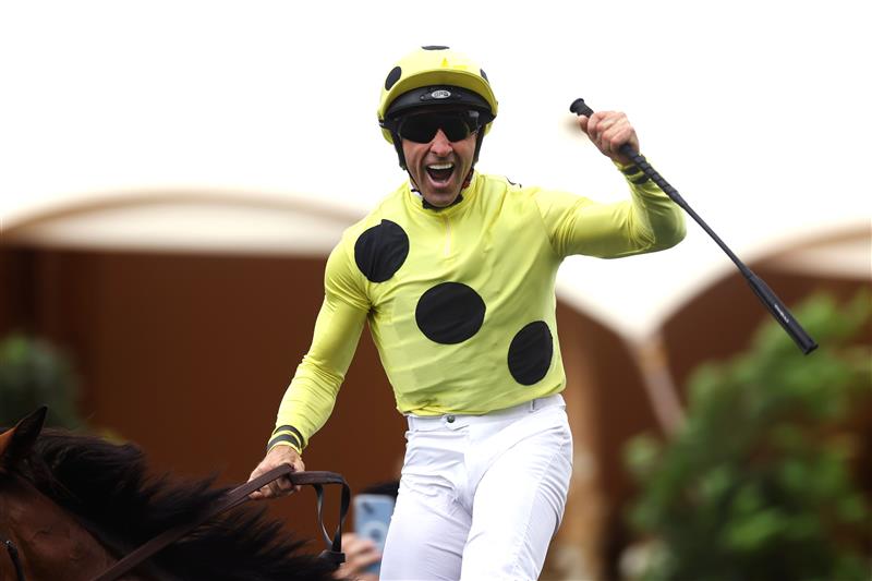 ASCOT, ENGLAND - JUNE 20: Neil Callan celebrates as he rides Triple Time to win The Queen Anne Stakes on day one of Royal Ascot 2023 at Ascot Racecourse on June 20, 2023 in Ascot, England. (Photo by Alex Pantling/Getty Images)