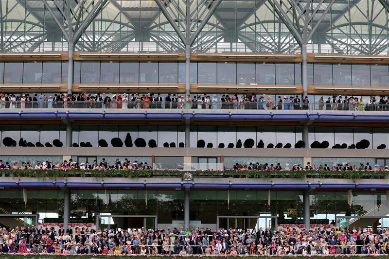 ASCOT, ENGLAND - JUNE 20: A general view of the grandstand on day one during Royal Ascot 2023 at Ascot Racecourse on June 20, 2023 in Ascot, England. (Photo by Tom Dulat/Getty Images for Ascot Racecourse)