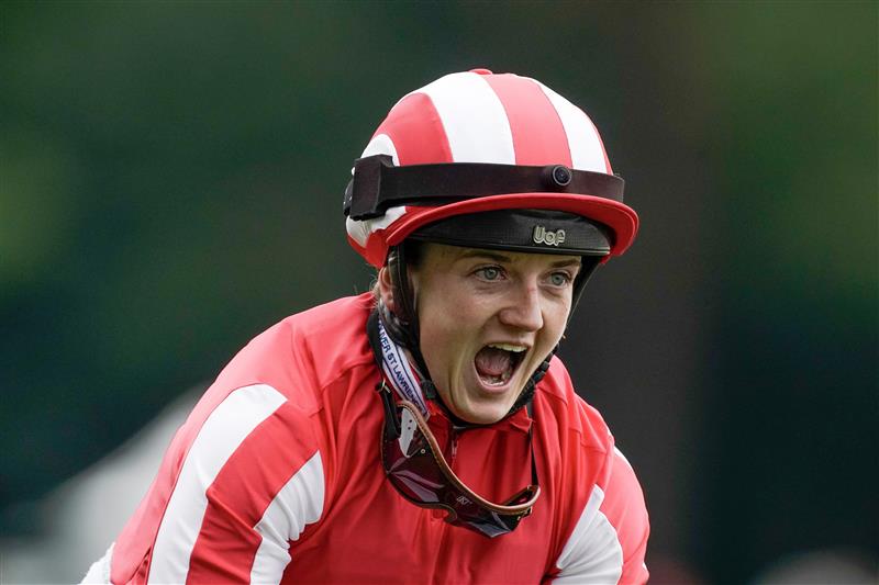 ASCOT, ENGLAND - JUNE 20: Hollie Doyle celebrates victory after riding Bradsell to win The King's Stand Stakes on day one during Royal Ascot 2023 at Ascot Racecourse on June 20, 2023 in Ascot, England. (Photo by Alan Crowhurst/Getty Images for Ascot Racecourse)