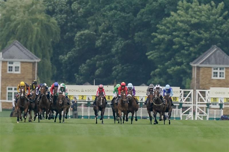 ASCOT, ENGLAND - JUNE 20: Hollie Doyle riding Bradsell (red/white cap) win The King's Stand Stakes on day one during Royal Ascot 2023 at Ascot Racecourse on June 20, 2023 in Ascot, England. (Photo by Alan Crowhurst/Getty Images for Ascot Racecourse)