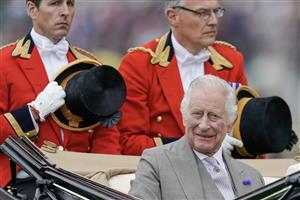 ASCOT, ENGLAND - JUNE 20: King Charles III travels down the course on day one during Royal Ascot 2023 at Ascot Racecourse on June 20, 2023 in Ascot, England. (Photo by Alan Crowhurst/Getty Images for Ascot Racecourse)