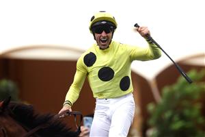 ASCOT, ENGLAND - JUNE 20: Neil Callan celebrates as he rides Triple Time to win The Queen Anne Stakes on day one of Royal Ascot 2023 at Ascot Racecourse on June 20, 2023 in Ascot, England. (Photo by Alex Pantling/Getty Images)