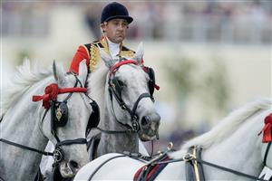 ASCOT, ENGLAND - JUNE 20: The Windsor Grey's lead the Royal procession down the course on day one during Royal Ascot 2023 at Ascot Racecourse on June 20, 2023 in Ascot, England. (Photo by Alan Crowhurst/Getty Images for Ascot Racecourse)