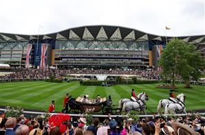 ASCOT, ENGLAND - JUNE 20: Carriage carrying King Charles III and Queen Camilla, The Duke of Wellington and The Duchess of Wellington on day one during Royal Ascot 2023 at Ascot Racecourse on June 20, 2023 in Ascot, England. (Photo by Tom Dulat/Getty Images for Ascot Racecourse)