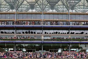 ASCOT, ENGLAND - JUNE 20: A general view of the grandstand on day one during Royal Ascot 2023 at Ascot Racecourse on June 20, 2023 in Ascot, England. (Photo by Tom Dulat/Getty Images for Ascot Racecourse)