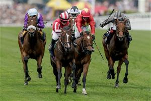 ASCOT, ENGLAND - JUNE 20: Hollie Doyle riding Bradsell (red/white cap) win The King's Stand Stakes on day one during Royal Ascot 2023 at Ascot Racecourse on June 20, 2023 in Ascot, England. (Photo by Alan Crowhurst/Getty Images for Ascot Racecourse)