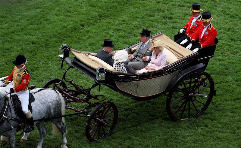 ASCOT, ENGLAND - JUNE 21: King Chrles III and Queen Camilla arrive on day two during Royal Ascot 2023 at Ascot Racecourse on June 21, 2023 in Ascot, England. (Photo by Tom Dulat/Getty Images for Ascot Racecourse)