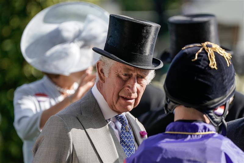 ASCOT, ENGLAND - JUNE 21: King Charles III in the parade ring on day two during Royal Ascot 2023 at Ascot Racecourse on June 21, 2023 in Ascot, England. (Photo by Alan Crowhurst/Getty Images for Ascot Racecourse)