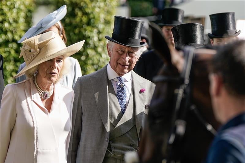 ASCOT, ENGLAND - JUNE 21: King Charles III in the parade ring on day two during Royal Ascot 2023 at Ascot Racecourse on June 21, 2023 in Ascot, England. (Photo by Alan Crowhurst/Getty Images for Ascot Racecourse)