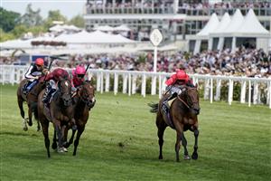 ASCOT, ENGLAND - JUNE 21: Daniel Tudhope riding Rogue Millennium (R) win The Duke Of Cambridge Stakes on day two during Royal Ascot 2023 at Ascot Racecourse on June 21, 2023 in Ascot, England. (Photo by Alan Crowhurst/Getty Images for Ascot Racecourse)