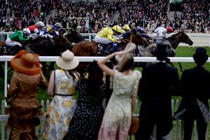 ASCOT, ENGLAND - JUNE 21: Colin Keane riding Villanova Queen (R, red cap) win The Kensington Palace Fillies' Handicap on day two during Royal Ascot 2023 at Ascot Racecourse on June 21, 2023 in Ascot, England. (Photo by Alan Crowhurst/Getty Images for Ascot Racecourse)