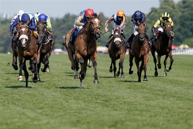 ASCOT, ENGLAND - JUNE 22: Frankie Dettori riding Courage Mon Ami (red cap) win The Gold Cup on day three during Royal Ascot 2023 at Ascot Racecourse on June 22, 2023 in Ascot, England. (Photo by Alan Crowhurst/Getty Images for Ascot Racecourse)