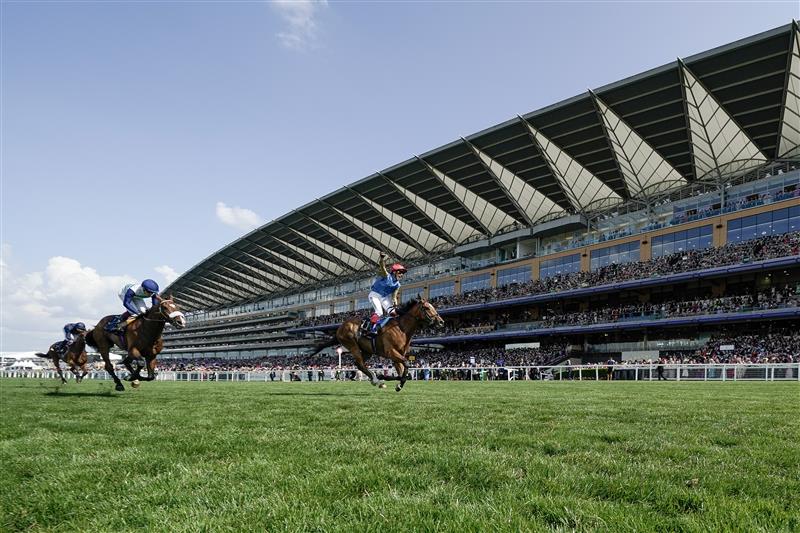 ASCOT, ENGLAND - JUNE 22: Frankie Dettori celebrates as he rides Courage Mon Ami to victory In The Gold Cup on day three during Royal Ascot 2023 at Ascot Racecourse on June 22, 2023 in Ascot, England. (Photo by Alan Crowhurst/Getty Images for Ascot Racecourse)