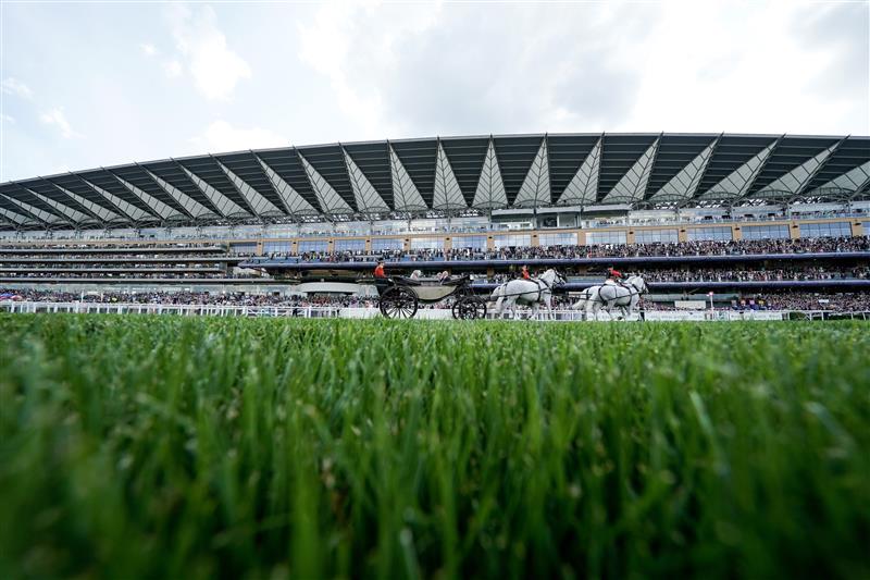 ASCOT, ENGLAND - JUNE 22: The royal procession make their way down the course on day three during Royal Ascot 2023 at Ascot Racecourse on June 22, 2023 in Ascot, England. (Photo by Alan Crowhurst/Getty Images for Ascot Racecourse)