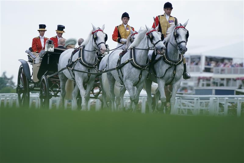 ASCOT, ENGLAND - JUNE 22: The royal procession make their way down the course on day three during Royal Ascot 2023 at Ascot Racecourse on June 22, 2023 in Ascot, England. (Photo by Alan Crowhurst/Getty Images for Ascot Racecourse)
