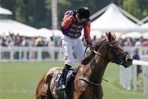 ASCOT, ENGLAND - JUNE 22: Tom Marquand celebrates after riding Desert Hero to win The King George V Stakes on day three during Royal Ascot 2023 at Ascot Racecourse on June 22, 2023 in Ascot, England. (Photo by Alan Crowhurst/Getty Images for Ascot Racecourse)