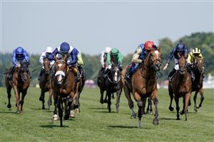 ASCOT, ENGLAND - JUNE 22: Frankie Dettori riding Courage Mon Ami (red cap) win The Gold Cup on day three during Royal Ascot 2023 at Ascot Racecourse on June 22, 2023 in Ascot, England. (Photo by Alan Crowhurst/Getty Images for Ascot Racecourse)