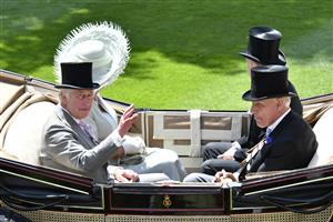 ASCOT, ENGLAND - JUNE 22: King Charles III and Queen Camilla attend day three of Royal Ascot 2023 at Ascot Racecourse on June 22, 2023 in Ascot, England. (Photo by Kirstin Sinclair/Getty Images for Royal Ascot)