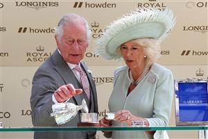 ASCOT, ENGLAND - JUNE 22: Owners King Charles III and Queen Camilla prior to the presentation of the trophy for the King George V Stakes on day three during Royal Ascot 2023 at Ascot Racecourse on June 22, 2023 in Ascot, England. (Photo by Tom Dulat/Getty Images for Ascot Racecourse)