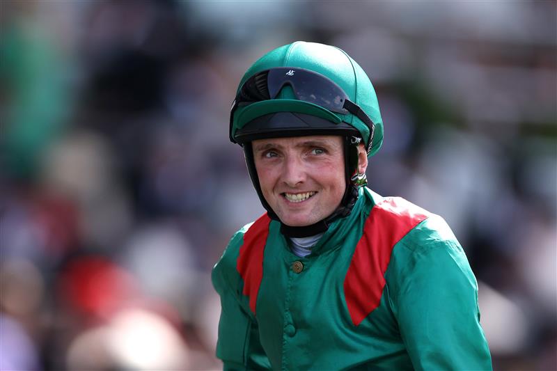 ASCOT, ENGLAND - JUNE 23: Chris Hayes celebrates riding Tahiyra to victory in tThe Coronation Stakes during day four of Royal Ascot 2023 at Ascot Racecourse on June 23, 2023 in Ascot, England. (Photo by Alex Pantling/Getty Images)