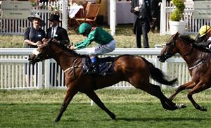 Jockey Chrids Hayes riding Tahiyra compete to win ahead of third-placed Sounds of Heaven ridden by jockey Ronan Whelan (R), in the Coronation Stakes race on the fourth day of the Royal Ascot horse racing meeting in Ascot, west of London, on June 23, 2023. (Photo by HENRY NICHOLLS / AFP) (Photo by HENRY NICHOLLS/AFP via Getty Images)
