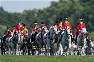 ASCOT, ENGLAND - JUNE 23: The royal procession on day four during Royal Ascot 2023 at Ascot Racecourse on June 23, 2023 in Ascot, England. (Photo by Alan Crowhurst/Getty Images for Ascot Racecourse)