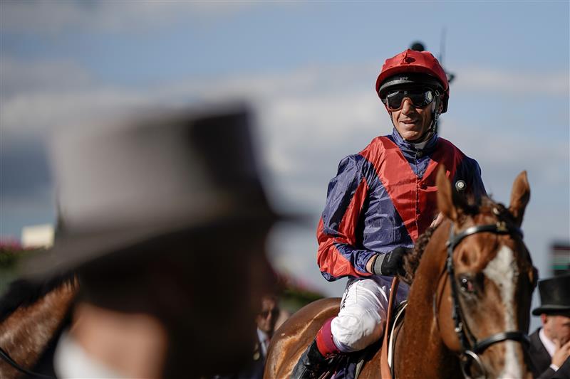 ASCOT, ENGLAND - JUNE 24: Frankie Dettori riding Knockbrex in his last Royal Ascot ride before retiring at the end of the season finish doown the field in The Golden Gates Stakes on day five during Royal Ascot 2023 at Ascot Racecourse on June 24, 2023 in Ascot, England. (Photo by Alan Crowhurst/Getty Images for Ascot Racecourse)