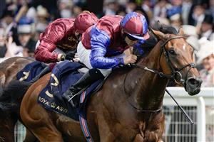 ASCOT, ENGLAND - JUNE 24: Wayne Lordan riding Ace Of Kings (blue/maroon) win The Jersey Stakes on day five during Royal Ascot 2023 at Ascot Racecourse on June 24, 2023 in Ascot, England. (Photo by Alan Crowhurst/Getty Images for Ascot Racecourse)