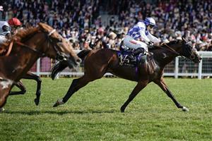 ASCOT, ENGLAND - JUNE 24: Hollie Doyle riding Saint Lawrence (blue/white) win The Wokingham Stakes on day five during Royal Ascot 2023 at Ascot Racecourse on June 24, 2023 in Ascot, England. (Photo by Alan Crowhurst/Getty Images for Ascot Racecourse)
