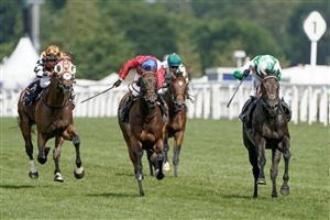 ASCOT, ENGLAND - JUNE 24: Jamie Spencer riding Khaadem (oink/green) win The Queen Elizabeth II Jubilee Stakes on day five during Royal Ascot 2023 at Ascot Racecourse on June 24, 2023 in Ascot, England. (Photo by Alan Crowhurst/Getty Images for Ascot Racecourse)