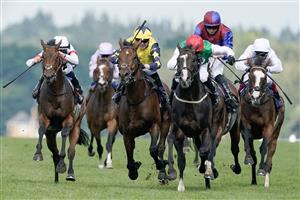 ASCOT, ENGLAND - JUNE 24: PJ McDonald riding Pyledriver (red cap) win The Hardwicke Stakes on day five during Royal Ascot 2023 at Ascot Racecourse on June 24, 2023 in Ascot, England. (Photo by Alan Crowhurst/Getty Images for Ascot Racecourse)